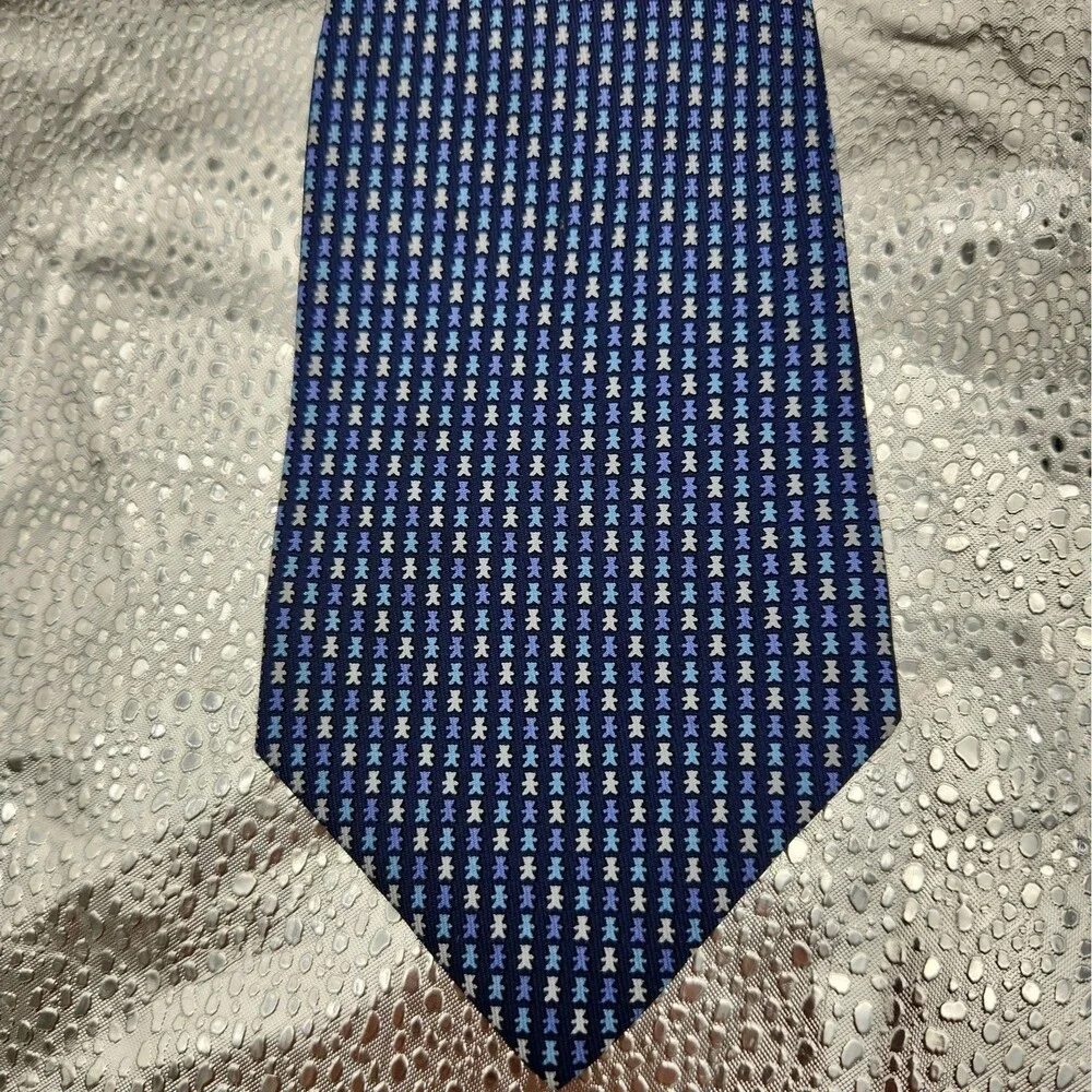 Tie Salvatore Ferragamo Navy Blue Stylized Bears 100% Silk Necktie Italy Vintage